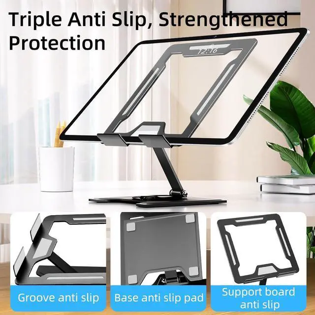 Alt view image 4 of 7 - Tablet Stand for Ipad Ipad Stand for Desk Foldable Desktop Stand Tablet Holder with 360° Rotating Base Compatible with Ipad Pro/Air/Mini and More Black