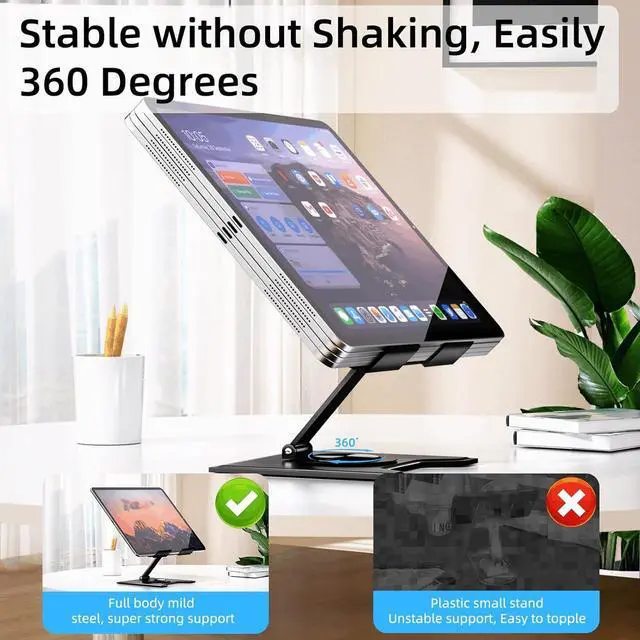 Alt view image 5 of 7 - Tablet Stand for Ipad Ipad Stand for Desk Foldable Desktop Stand Tablet Holder with 360° Rotating Base Compatible with Ipad Pro/Air/Mini and More Black