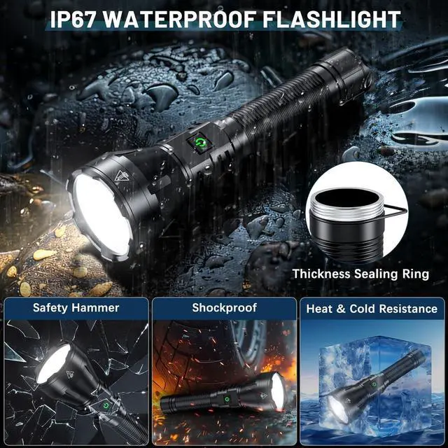 Alt view image 6 of 7 - Rechargeable Flashlights High Lumens 990000 Lumens Super Bright Flashlight 5 Modes LED Powerful Flashlight Adjustable & Waterproof Versatile Tactical Flashlight for Emergencies Hiking Camping