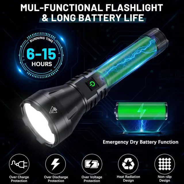 Alt view image 4 of 7 - Rechargeable Flashlights High Lumens 990000 Lumens Super Bright Flashlight 5 Modes LED Powerful Flashlight Adjustable & Waterproof Versatile Tactical Flashlight for Emergencies Hiking Camping
