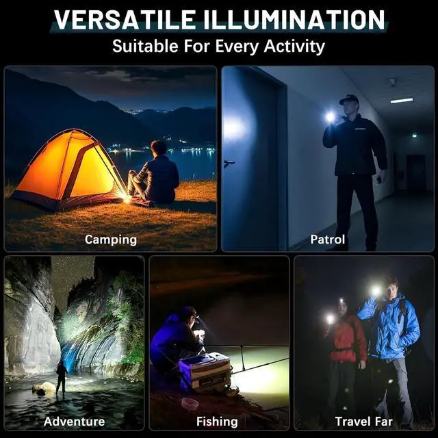 Alt view image 7 of 7 - Rechargeable Flashlights High Lumens 990000 Lumens Super Bright Flashlight 5 Modes LED Powerful Flashlight Adjustable & Waterproof Versatile Tactical Flashlight for Emergencies Hiking Camping