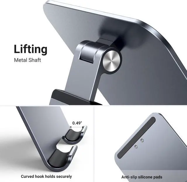 Alt view image 6 of 7 - Tablet Stand Holder for Desk Height Adjustable Aluminum Foldable Desktop Tablet Holder Wide Base Dock Multi-Angle Riser Compatible with 2024 iPad Pro 13 12.9 11 10.5 Air Mini 6 5 Grey