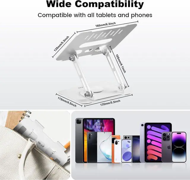 Alt view image 6 of 7 - Adjustable Tablet Stand for Desk iPad Swivel Stand with 360 Rotating Base Aluminum Foldable Portable iPad Table Stand Holder for iPad Pro/iPad Mini Tablets White