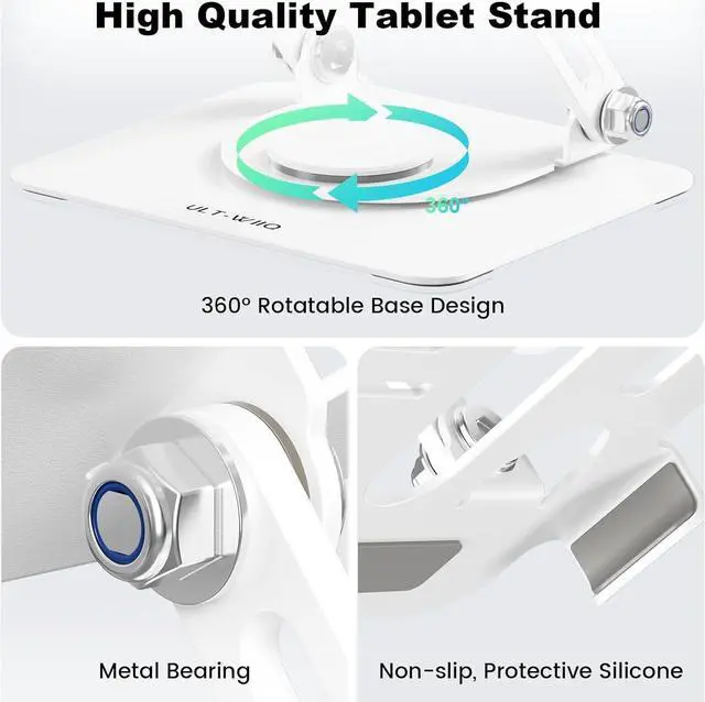 Alt view image 7 of 7 - Adjustable Tablet Stand for Desk iPad Swivel Stand with 360 Rotating Base Aluminum Foldable Portable iPad Table Stand Holder for iPad Pro/iPad Mini Tablets White