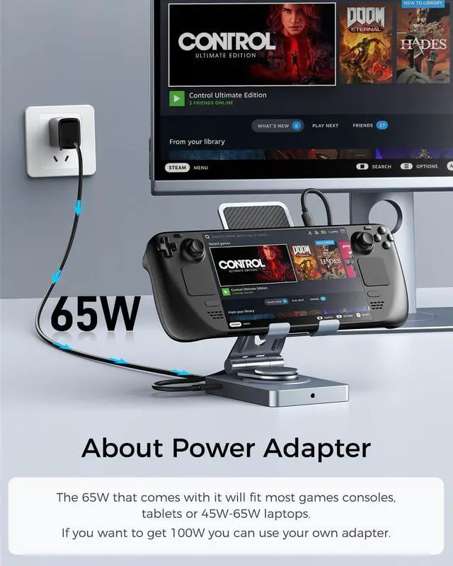 Alt view image 3 of 7 - Versatile USB C Docking Station for iPad 11-in-1 with SD TF 4.0 Reader 4K@60Hz HDMI RJ45 Audio USB A USB C Rotatable Dock for Tablet iPad/Pro Steam Deck ROG Ally Legion Go with 65W Adapter