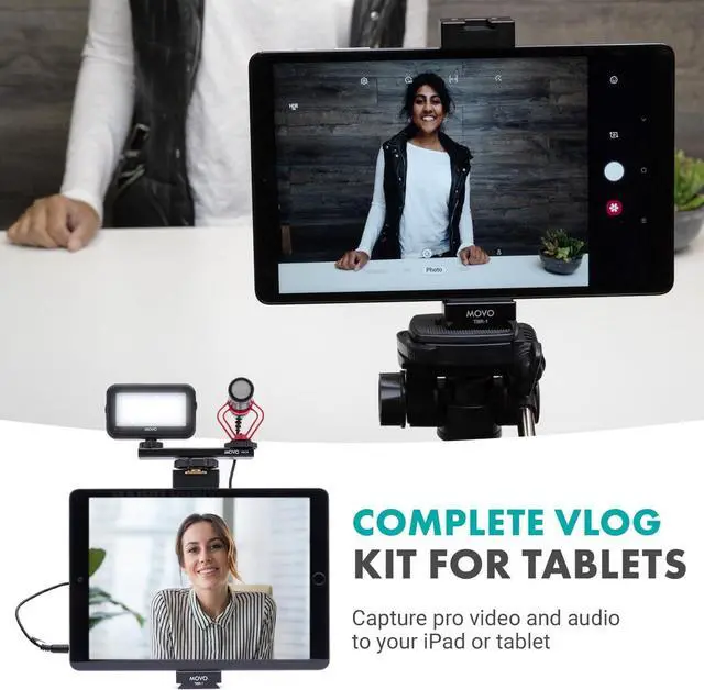 Alt view image 2 of 7 - Tablet Vlogging Kit for iPad - iPad Vlogging Kit with Tablet Holder Full Size Tripod Microphone LED Light Cold Shoe Extension - YouTube Starter Kit with iPad Tripod Mount for Video Recording