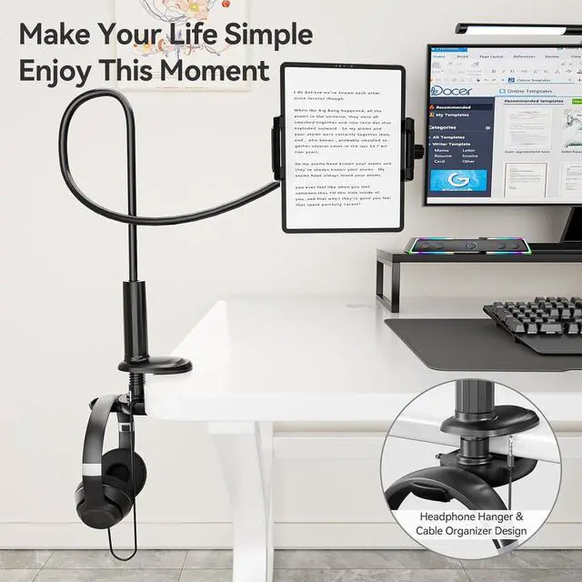 Alt view image 2 of 7 - Gooseneck Tablet Stand 360° Adjustable Phone & iPad Holder for Bed and Desk Flexible Arm Mount Clip for Video Recording Bedside & Headboard Clamp for iPad Pro 12.9 Mini Switch