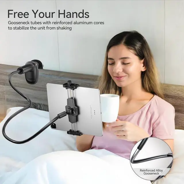 Alt view image 3 of 7 - Gooseneck Tablet Stand 360° Adjustable Phone & iPad Holder for Bed and Desk Flexible Arm Mount Clip for Video Recording Bedside & Headboard Clamp for iPad Pro 12.9 Mini Switch