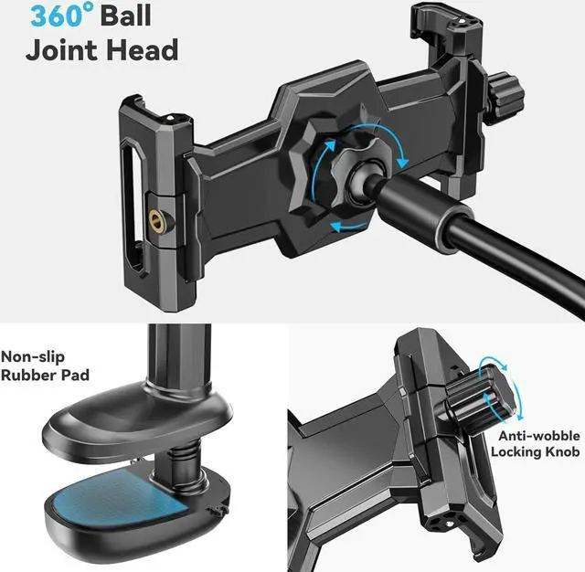 Alt view image 4 of 7 - Gooseneck Tablet Stand 360° Adjustable Phone & iPad Holder for Bed and Desk Flexible Arm Mount Clip for Video Recording Bedside & Headboard Clamp for iPad Pro 12.9 Mini Switch