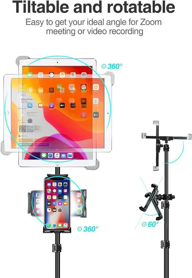 Alt view image 2 of 7 - iPad Tripod Stand 65-inch Height Adjustable iPad Stand Holder & iPad Floor Stand with 360° Rotating iPad Tripod Mount for iPad iPad Air iPad Pro 12.9 11 and All 4-14.5 Inch Tablets
