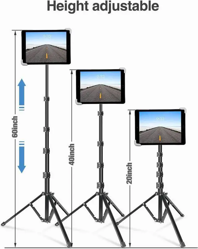Alt view image 3 of 7 - iPad Tripod Stand 65-inch Height Adjustable iPad Stand Holder & iPad Floor Stand with 360° Rotating iPad Tripod Mount for iPad iPad Air iPad Pro 12.9 11 and All 4-14.5 Inch Tablets