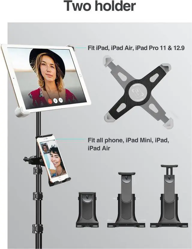 Alt view image 4 of 7 - iPad Tripod Stand 65-inch Height Adjustable iPad Stand Holder & iPad Floor Stand with 360° Rotating iPad Tripod Mount for iPad iPad Air iPad Pro 12.9 11 and All 4-14.5 Inch Tablets
