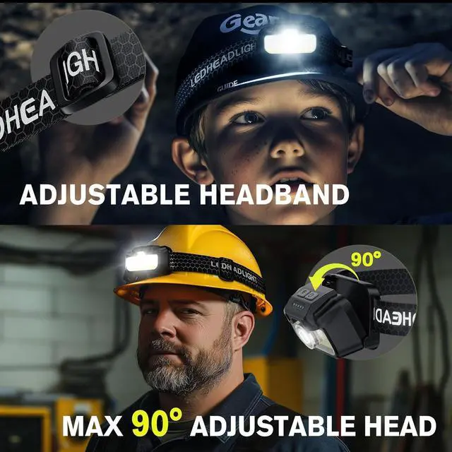 Alt view image 4 of 7 - Headlamp Rechargeable 2 Pack 1300 Lumen Lightweight Bright with White Green Red Headlamp Flashlight Waterproof Motion Sensor Head Lamp 14 Modes for Outdoor Camping Running Cycling