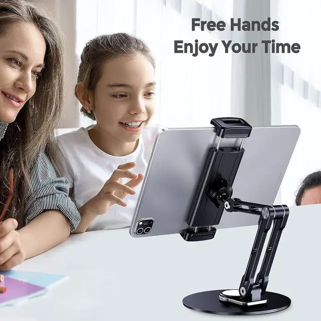 Alt view image 6 of 6 - Tablet Stand Holder for iPad Adjustable with 360 Rotating Base for Desk Aluminum Swivel Tablet Stand Compatible with iPad Air/Mini iPad 10.2/9.7 iPad Pro 11/13 and More Black