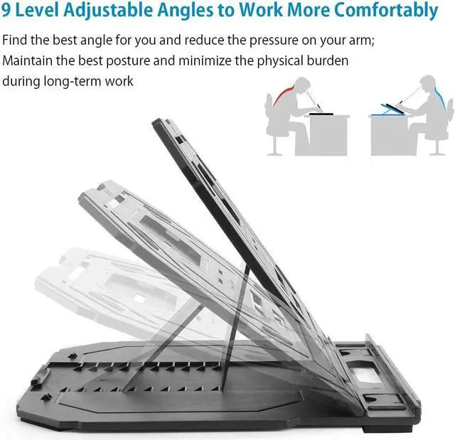 Alt view image 2 of 7 - Drawing Tablet Stand Laptop Stand Foldable Stand for Tablet Display 9 Levels Adjustable Angles with a Built-in Phone Holder for 12-17 inch Drawing Tablet Smartphones