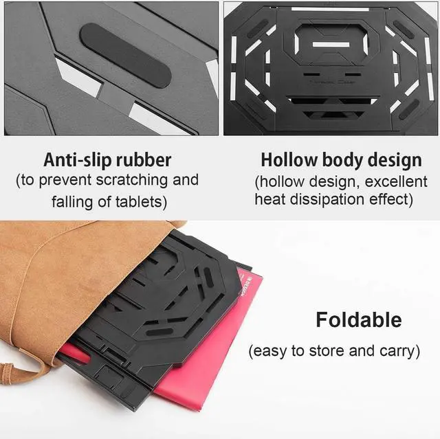 Alt view image 3 of 7 - Drawing Tablet Stand Laptop Stand Foldable Stand for Tablet Display 9 Levels Adjustable Angles with a Built-in Phone Holder for 12-17 inch Drawing Tablet Smartphones