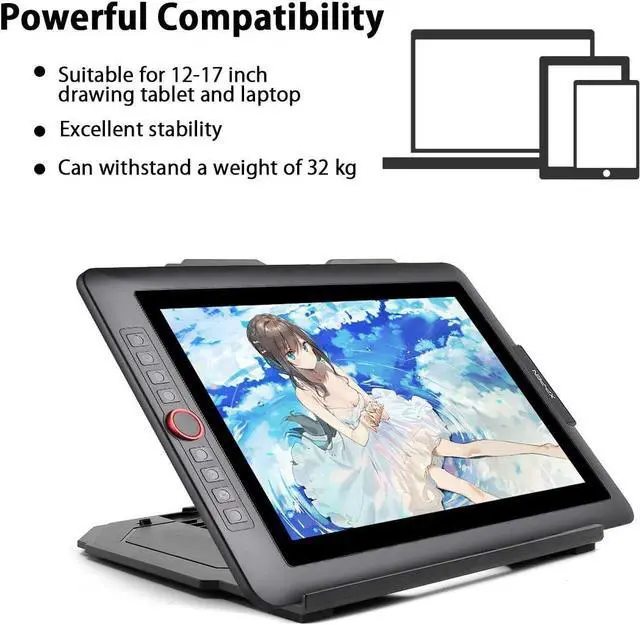 Alt view image 4 of 7 - Drawing Tablet Stand Laptop Stand Foldable Stand for Tablet Display 9 Levels Adjustable Angles with a Built-in Phone Holder for 12-17 inch Drawing Tablet Smartphones