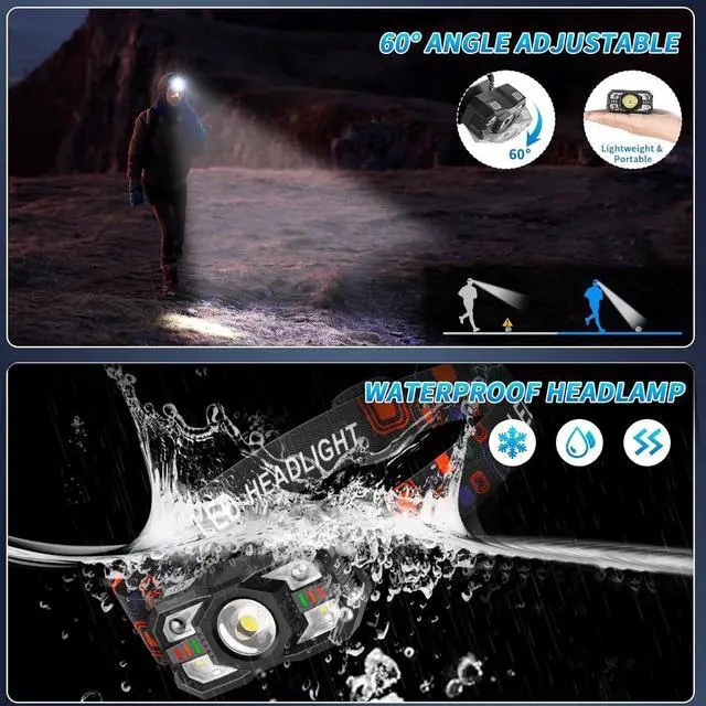 Alt view image 6 of 6 - Headlamp Rechargeable LED Headlamp with Red Light 2Pack Headlamps for Adults Rechargeable Head Lamps LED Rechargeable LED Headlight Motion Sensor Head Lights for Forehead Running Hunting Camping