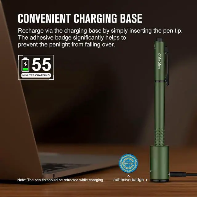 Alt view image 3 of 7 - OPen Glow EDC Pen Light 120 Lumens with Green Beam Rechargeable LED Flashlight for Outdoor Uses Writing Adventure Professional Business Gift(OD Green)