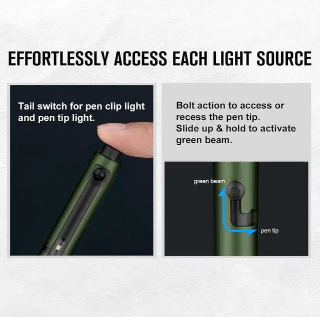 Alt view image 5 of 7 - OPen Glow EDC Pen Light 120 Lumens with Green Beam Rechargeable LED Flashlight for Outdoor Uses Writing Adventure Professional Business Gift(OD Green)
