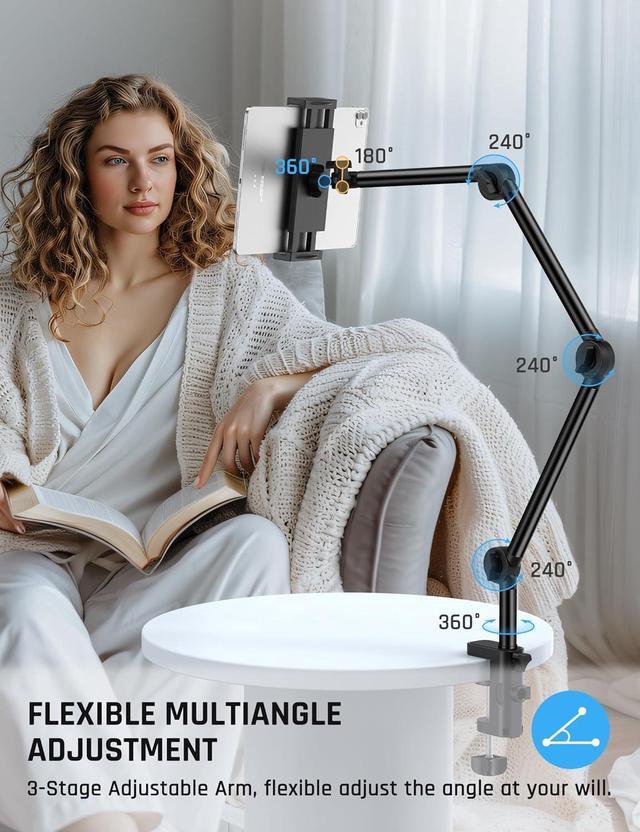 Alt view image 3 of 7 - Adjustable Tablet Holder Tablet Stand for Bed Tablet Holder Bed Tablet Stand 360°Rotatable Overhead Tablet Holder Tablet Mount for iPad Pro/ Mini/ Air/iPhone/ Kindle/Switch All 4.7 - 12.9 Inch Devices