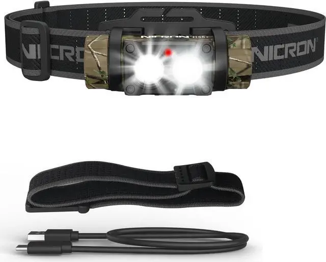 Main image of Rechargeable Headlamp High Bright 1600 lumens 180° Rotating Aluminum LED Head Lamp with 3 Light Sources 10 Modes Waterproof Head Flashlight H35+ for Camping Hunting Running Fishing (Camo)