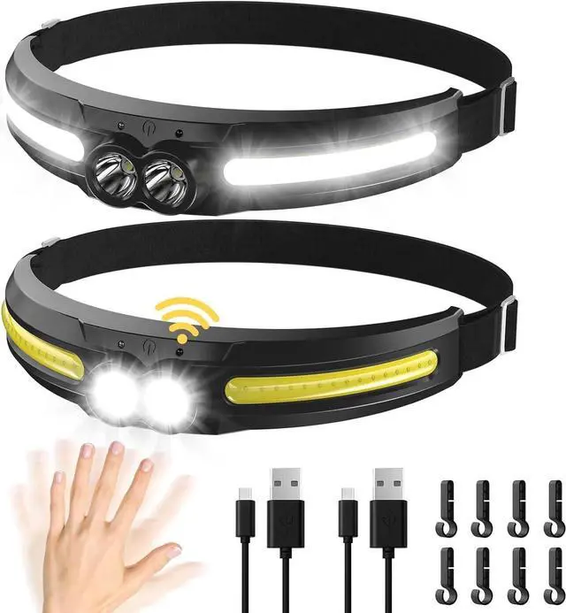 Main image of Rechargeable LED Headlamp 2PCS - 300° Wide Beam Head Lamp 750 Lumen 14 Modes Head Lights 84H Standby Energy - Camping Accessories Gear Waterproof Sensor Flashlight for Running Camping Fishing
