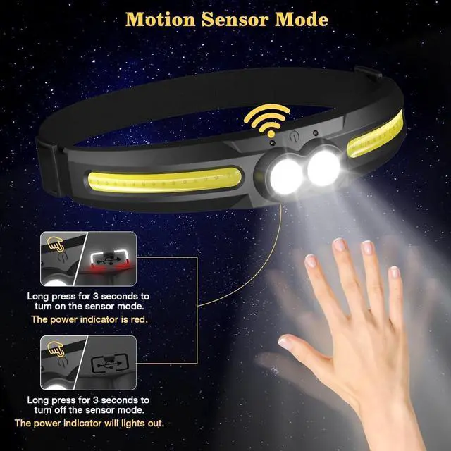 Alt view image 5 of 7 - Rechargeable LED Headlamp 2PCS - 300° Wide Beam Head Lamp 750 Lumen 14 Modes Head Lights 84H Standby Energy - Camping Accessories Gear Waterproof Sensor Flashlight for Running Camping Fishing