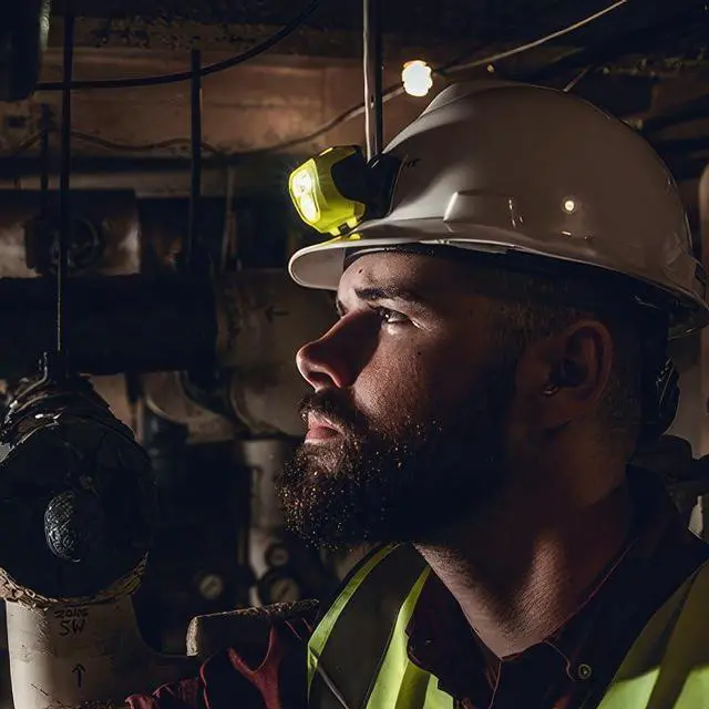 Alt view image 7 of 7 - 61424 Enduro Pro Haz-Lo 160-Lumen Multi Function Headlamp Includes 3 AAA Alkaline Batteries Rubber Hard Hat Strap Elastic Head Strap 3M Dual Lock Yellow