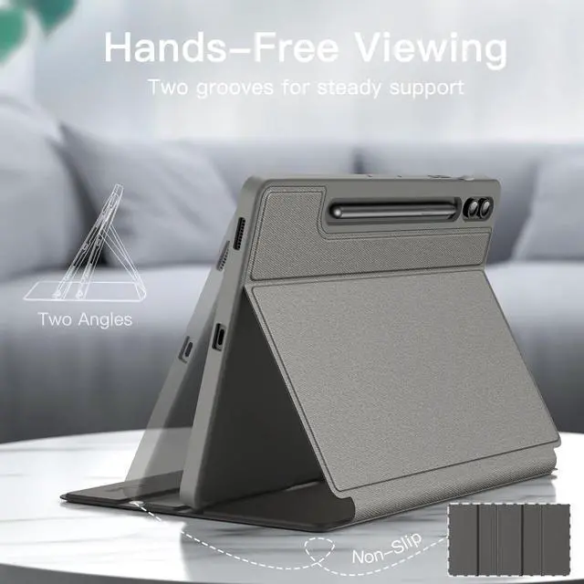 Alt view image 3 of 6 - Case for  Galaxy Tab S9 FE+ / S9 FE Plus 12.4-Inch with S Pen Holder Slim Folio Stand Protective Tablet Cover Multi-Angle Viewing (Gray)