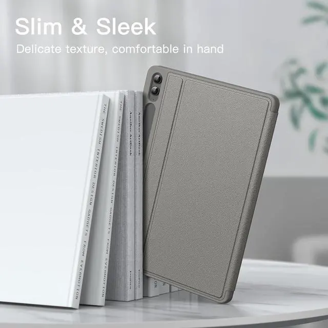 Alt view image 4 of 6 - Case for  Galaxy Tab S9 FE+ / S9 FE Plus 12.4-Inch with S Pen Holder Slim Folio Stand Protective Tablet Cover Multi-Angle Viewing (Gray)