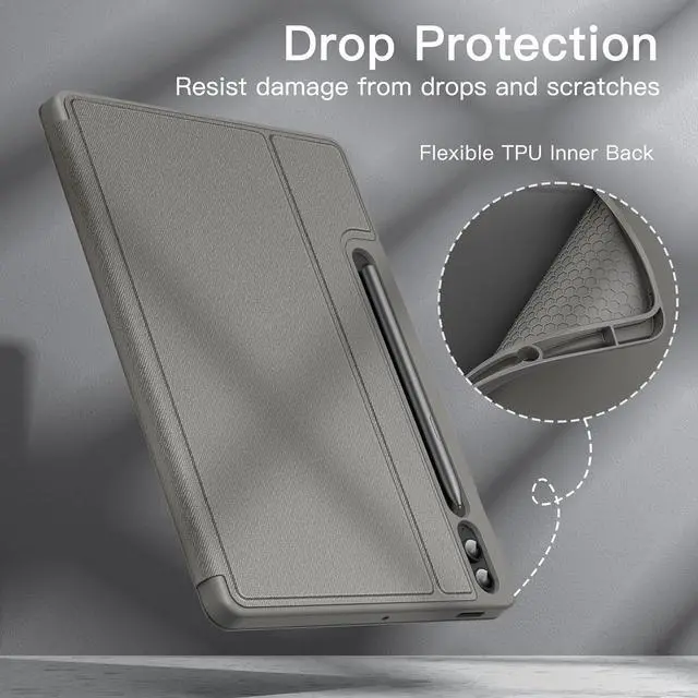 Alt view image 6 of 6 - Case for  Galaxy Tab S9 FE+ / S9 FE Plus 12.4-Inch with S Pen Holder Slim Folio Stand Protective Tablet Cover Multi-Angle Viewing (Gray)