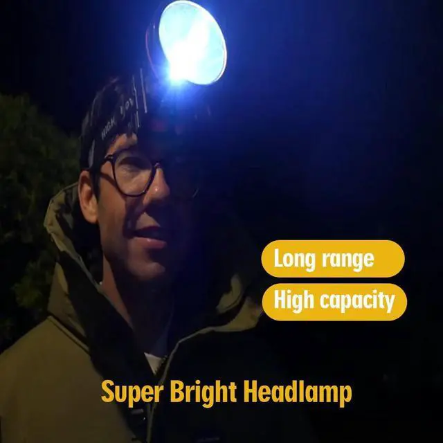 Alt view image 2 of 7 - Super Bright Headlamp Rechargeable LED Spotlight with Battery Powered Headlight for Garden Outdoor Camping Fishing (Large)