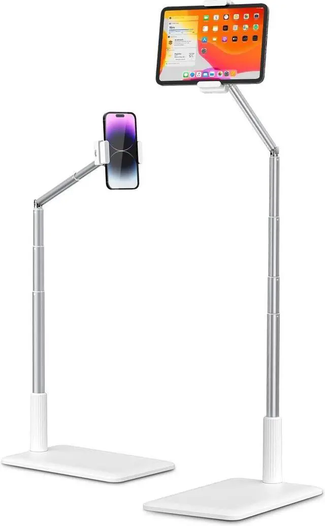 Main image of Tablet Floor Stand - Adjustable Tablet Holder with Flexible Arm Holder for 4-11 Phone/Tablet/iPad/iPhone 360 Rotate Tablet Stand for Bedside Sofaside Table Desk White