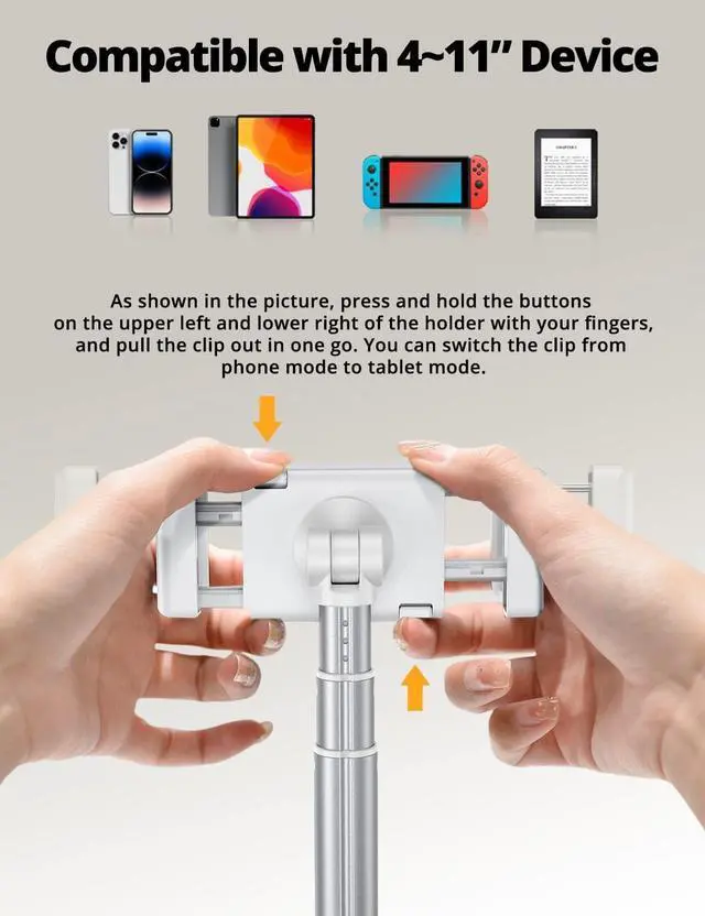 Alt view image 5 of 6 - Tablet Floor Stand - Adjustable Tablet Holder with Flexible Arm Holder for 4-11 Phone/Tablet/iPad/iPhone 360 Rotate Tablet Stand for Bedside Sofaside Table Desk White