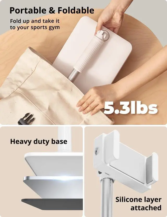 Alt view image 6 of 6 - Tablet Floor Stand - Adjustable Tablet Holder with Flexible Arm Holder for 4-11 Phone/Tablet/iPad/iPhone 360 Rotate Tablet Stand for Bedside Sofaside Table Desk White
