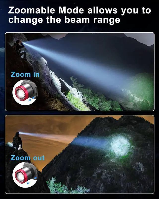 Alt view image 3 of 7 - 2025 New LED Headlamp Rechargeable Head Lights for Forehead Super Bright Head Lamp with 3 Modes Zoomable Waterproof 90° Adjustable USB Headlamps for Adults Hiking Hard Hat Outdoor Camping Gear
