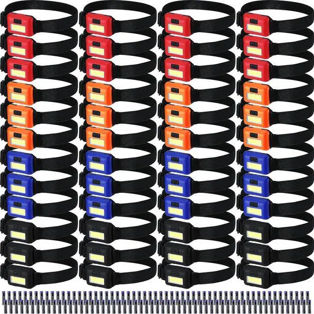 Main image of 48 Pack LED Headlamp Flashlight Bright Waterproof Head Lamp Torch Cob Flood Head Light Bulk 800 lumens with 3 Modes 144 AAA Batteries for Adult Kids Running Camping Night Survival 4 Colors