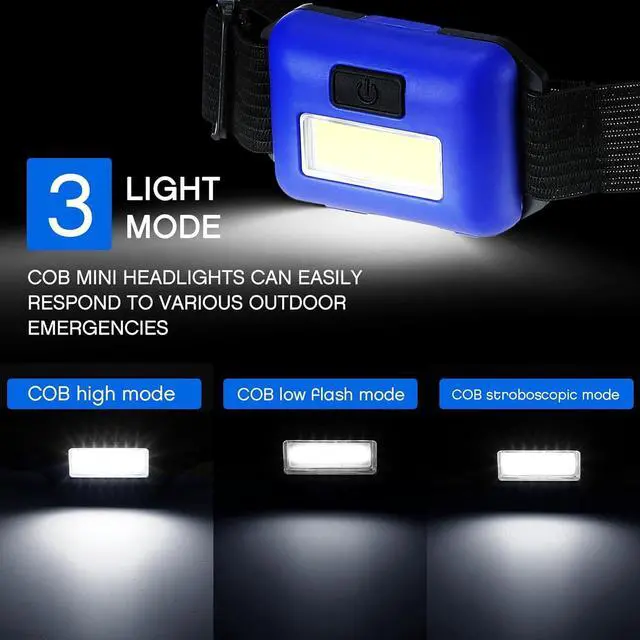 Alt view image 2 of 6 - 48 Pack LED Headlamp Flashlight Bright Waterproof Head Lamp Torch Cob Flood Head Light Bulk 800 lumens with 3 Modes 144 AAA Batteries for Adult Kids Running Camping Night Survival 4 Colors