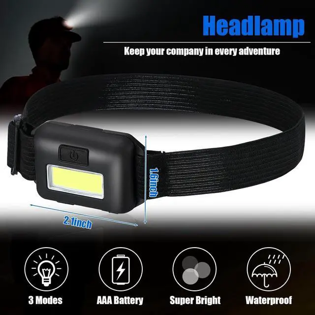 Alt view image 4 of 6 - 48 Pack LED Headlamp Flashlight Bright Waterproof Head Lamp Torch Cob Flood Head Light Bulk 800 lumens with 3 Modes 144 AAA Batteries for Adult Kids Running Camping Night Survival 4 Colors