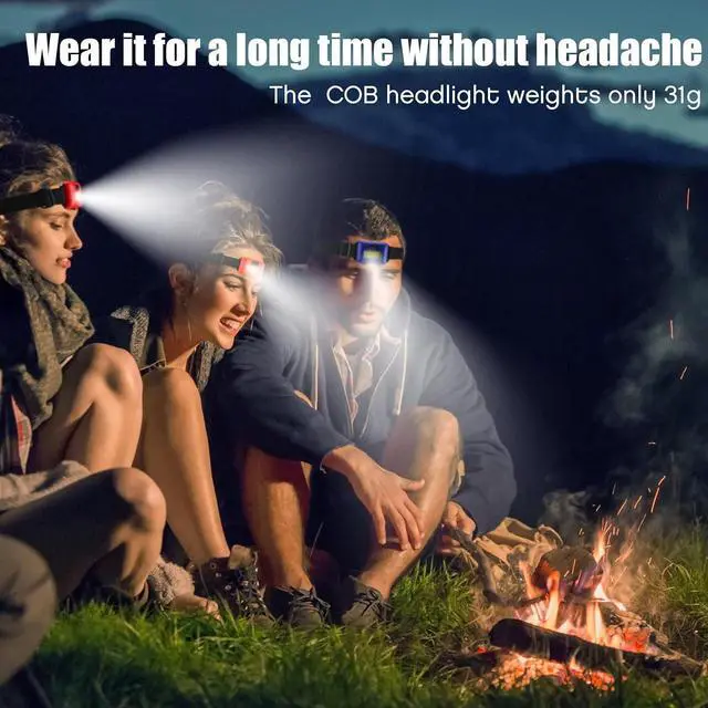 Alt view image 6 of 6 - 48 Pack LED Headlamp Flashlight Bright Waterproof Head Lamp Torch Cob Flood Head Light Bulk 800 lumens with 3 Modes 144 AAA Batteries for Adult Kids Running Camping Night Survival 4 Colors