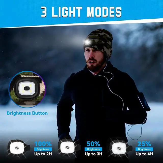 Alt view image 2 of 7 - Beanie Hats with Light USB Rechargeable LED Hand Free Headlamp Perfect Winter Gifts for Men Women and Teens Ideal for Camping Hiking and Christmas Stocking Stuffers Camouflage