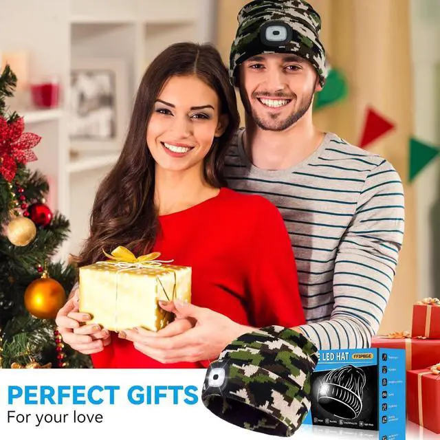 Alt view image 5 of 7 - Beanie Hats with Light USB Rechargeable LED Hand Free Headlamp Perfect Winter Gifts for Men Women and Teens Ideal for Camping Hiking and Christmas Stocking Stuffers Camouflage