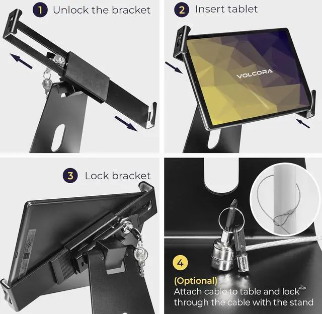 Alt view image 5 of 7 - Anti-Theft Tablet Stand iPad Security Holder with Lock Black 10-13 Inch Kiosk Stand Mount Swivel Adjustable for iPad Pro Air POS Register Retail Business Checkout Cashier