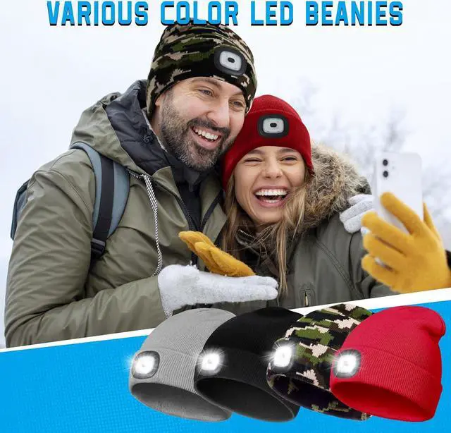 Alt view image 7 of 7 - Beanie Hats with Light USB Rechargeable LED Hand Free Headlamp Perfect Winter Gifts for Men Women and Teens Ideal for Camping Hiking and Christmas Stocking Stuffers Camouflage