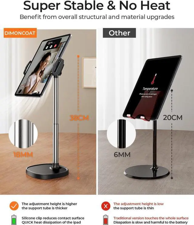 Alt view image 3 of 7 - Height Adjustable Tablet Stand for Desk Tablet Holder 360° Rotation: Desktop Tablet Accessories for 4.7-15.6 Like iPad Pro 13 11 9.7 10.5 Air Mini 2 3 4 Kindle Monitor E-Reader iPhone 16