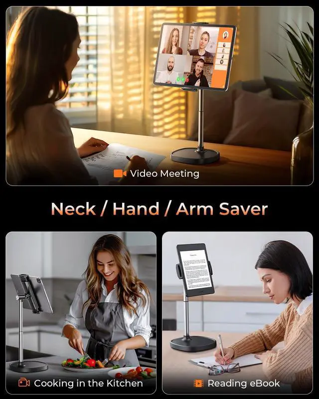 Alt view image 4 of 7 - Height Adjustable Tablet Stand for Desk Tablet Holder 360° Rotation: Desktop Tablet Accessories for 4.7-15.6 Like iPad Pro 13 11 9.7 10.5 Air Mini 2 3 4 Kindle Monitor E-Reader iPhone 16