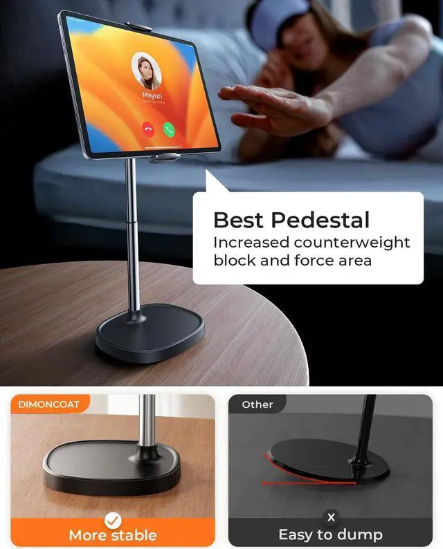 Alt view image 5 of 7 - Height Adjustable Tablet Stand for Desk Tablet Holder 360° Rotation: Desktop Tablet Accessories for 4.7-15.6 Like iPad Pro 13 11 9.7 10.5 Air Mini 2 3 4 Kindle Monitor E-Reader iPhone 16