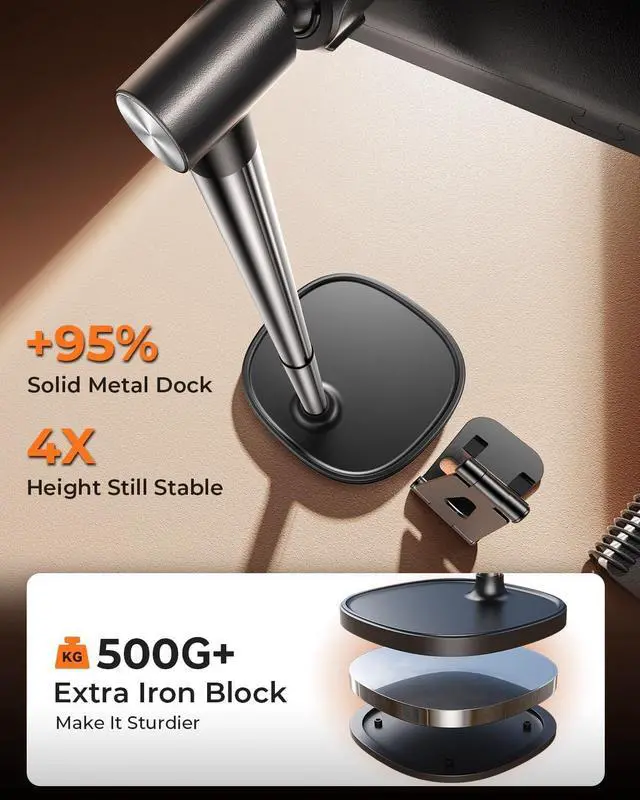 Alt view image 7 of 7 - Height Adjustable Tablet Stand for Desk Tablet Holder 360° Rotation: Desktop Tablet Accessories for 4.7-15.6 Like iPad Pro 13 11 9.7 10.5 Air Mini 2 3 4 Kindle Monitor E-Reader iPhone 16