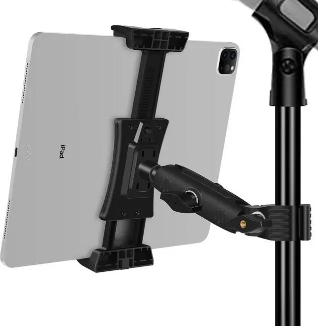 Main image of Ipad Holder for Mic Stand Tablet Phone Holder Micophone Music Stand Mount Adjustable Rotatabe with Super Handle Clamp for iPad Pro 12.9 Air Mini Android 4 to 13.5inch iPhones and Tablets